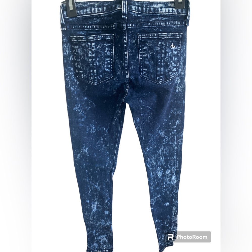 Rag & Bone Acid Wash Denim Skinny Jeans Size 25 Dark Blue White Womens Ankle - Picture 3 of 12